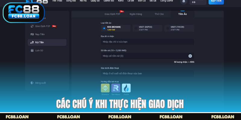 Các chú ý khi thực hiện giao dịch