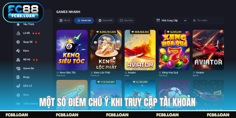Một số điểm chú ý khi truy cập tài khoản