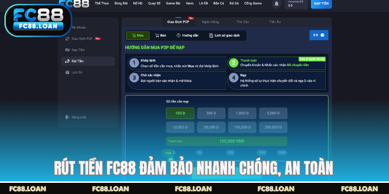 Rút tiền FC88 đảm bảo nhanh chóng, an toàn